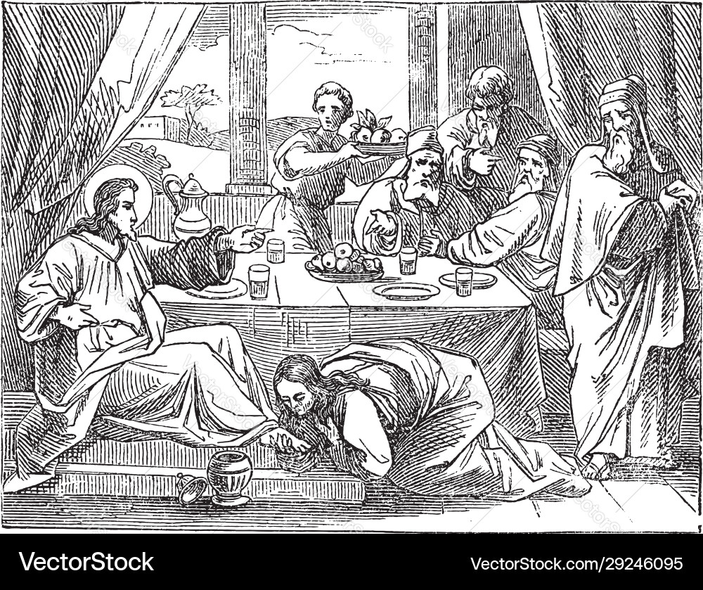Vintage drawing biblical story sinful woman Vintage drawing biblical story sinful woman vector image