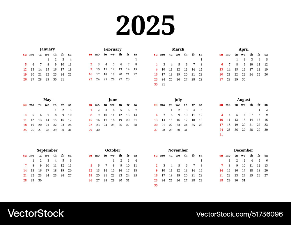Calendar for 2025 isolated on a white background Calendar for 2025 isolated on a white background vector image