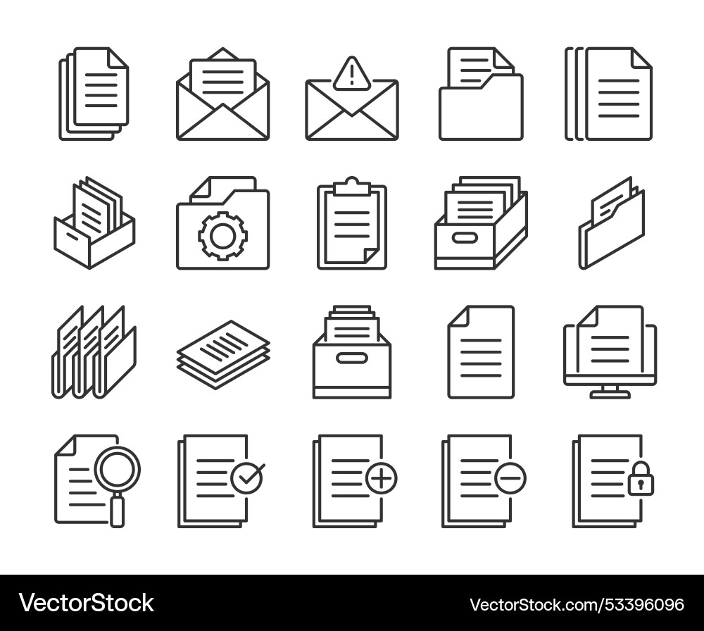 Documents icon document management line icons set Documents icon document management line icons set vector image