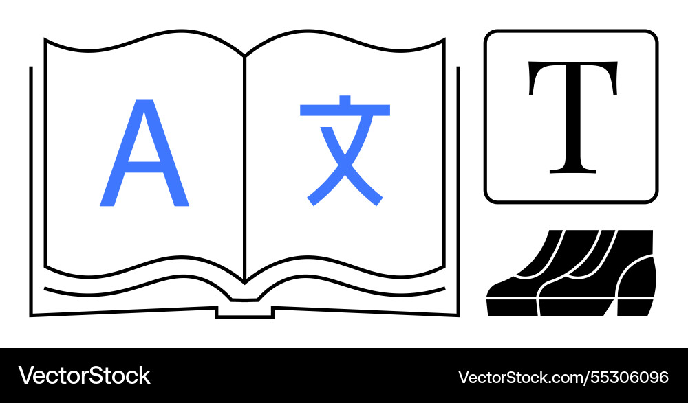 Multilingual open book with different texts Vector Image