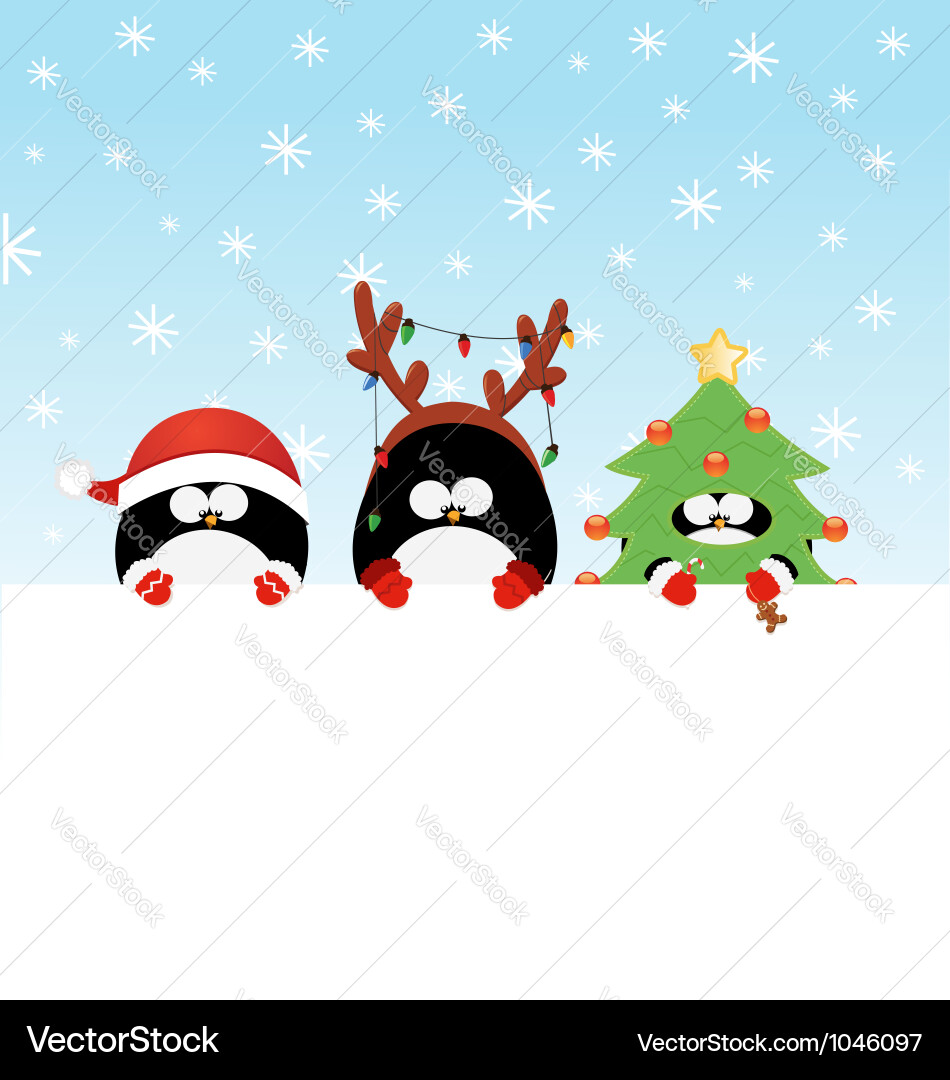 Festive Penguins with Paper Decorations vector image