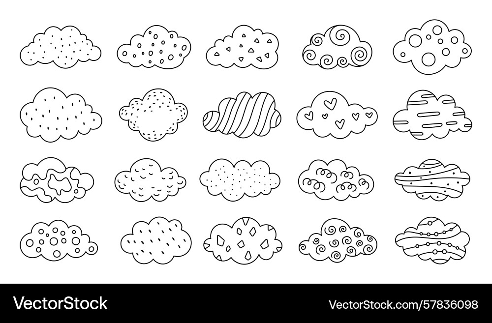 Cloud set outline line art soft floating shapes Vector Image
