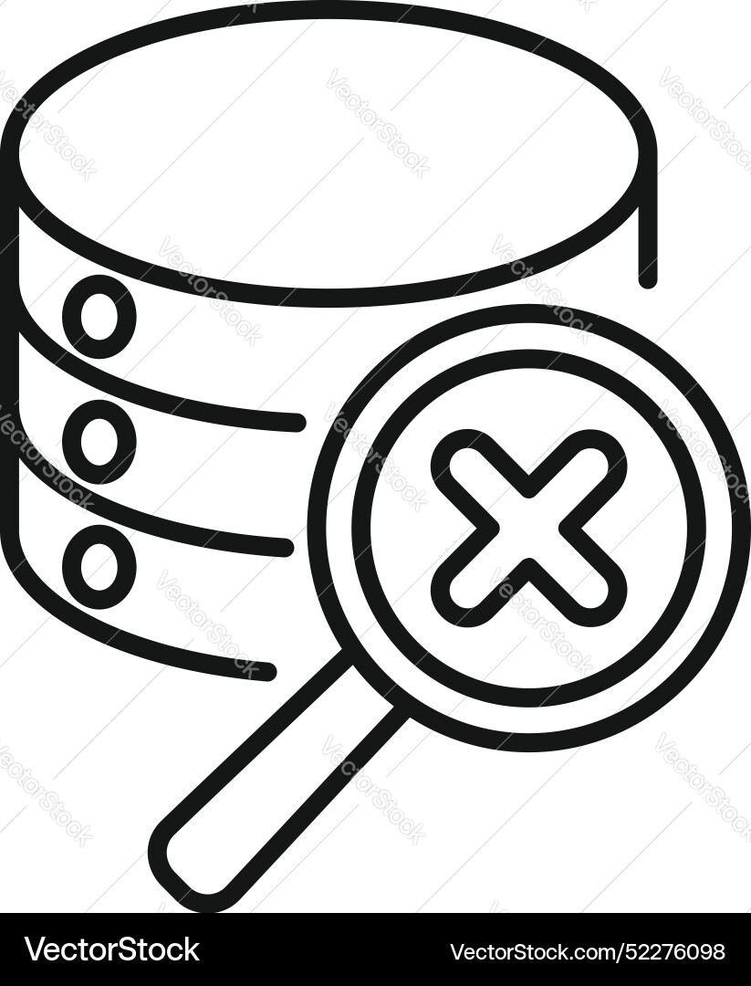 Magnifying glass detecting error in database icon Magnifying glass detecting error in database icon vector image
