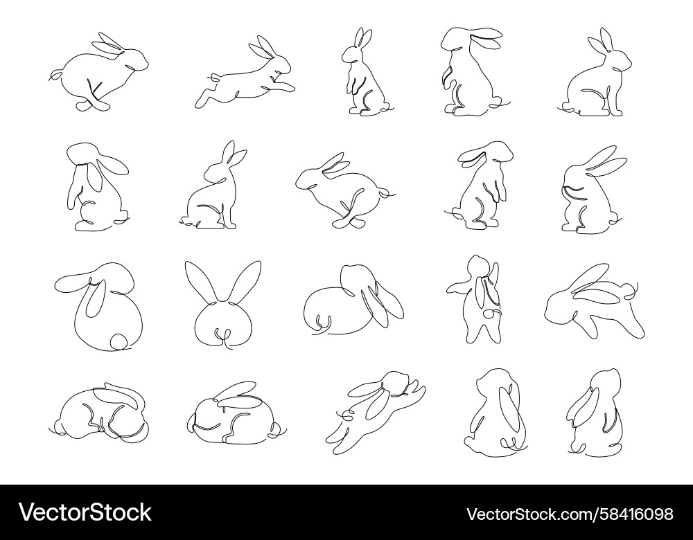 Rabbit Monoline Element Set Vector Image