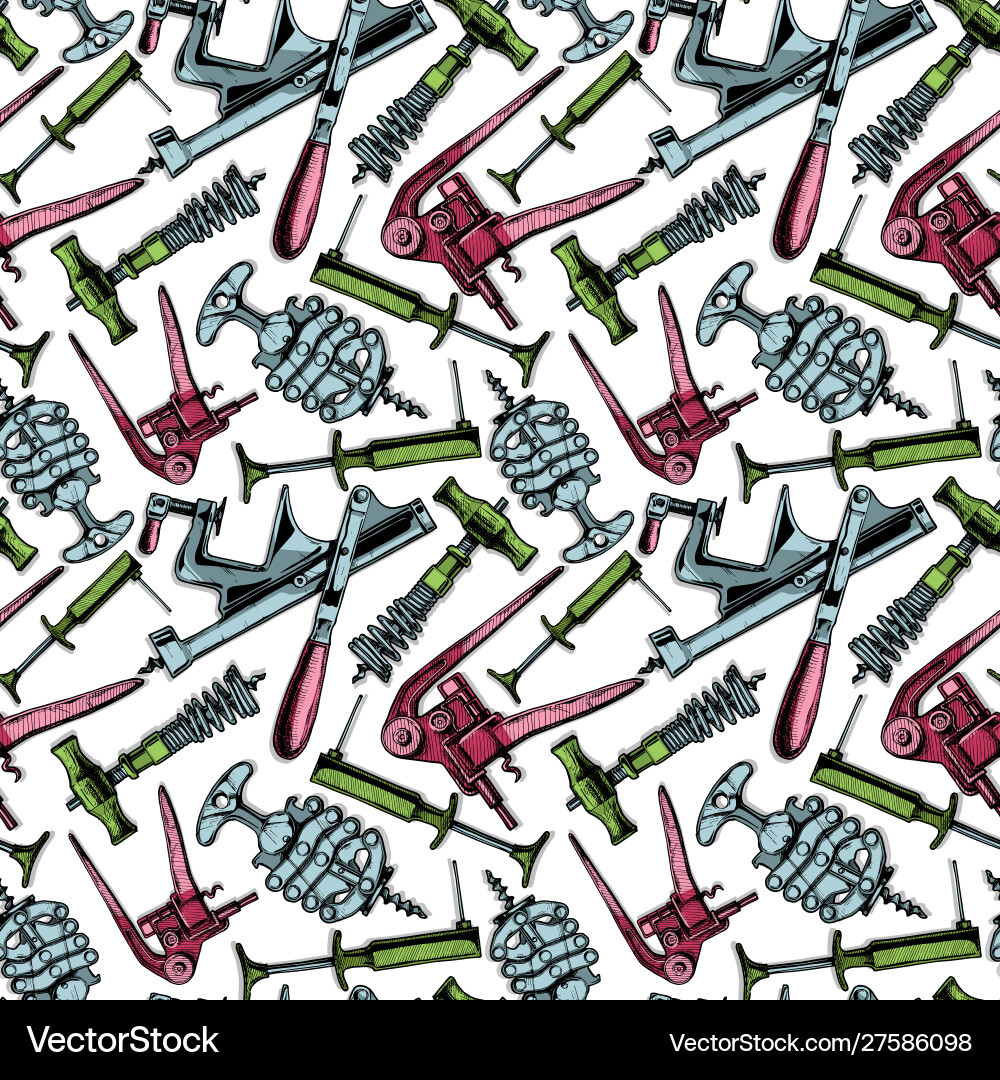 Seamless pattern with different corkscrews Seamless pattern with different corkscrews vector image