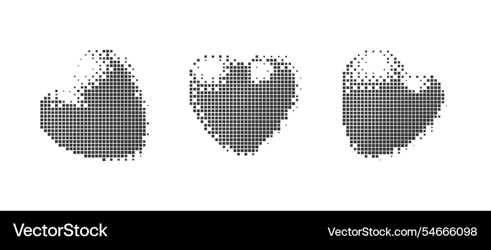 Set of pixel halftone hearts design element Set of pixel halftone hearts design element vector image