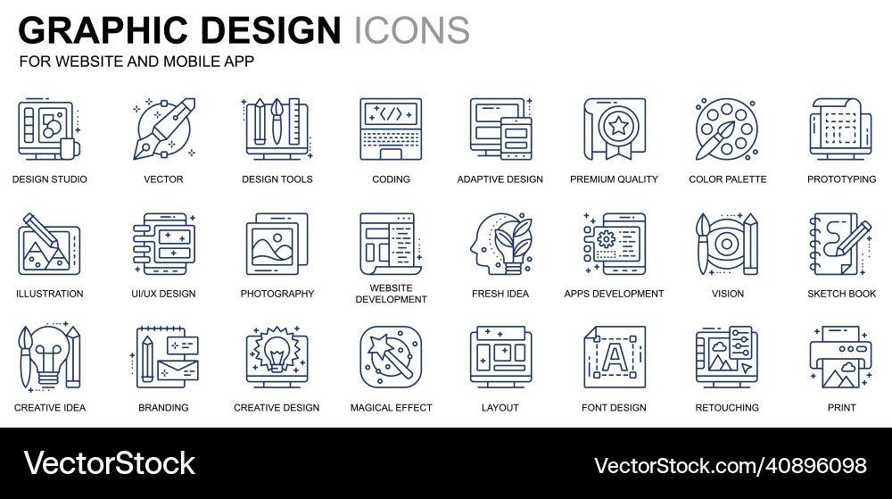 Simple set web and graphic design line icons Vector Image