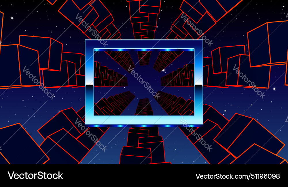 Synthwave frame with chrome rectangle and 80s Vector Image