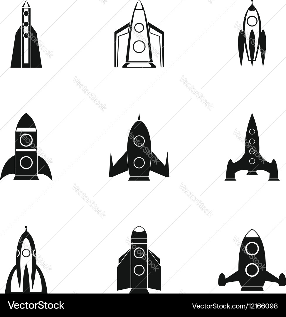 Types of rocket icons set simple style Vector Image