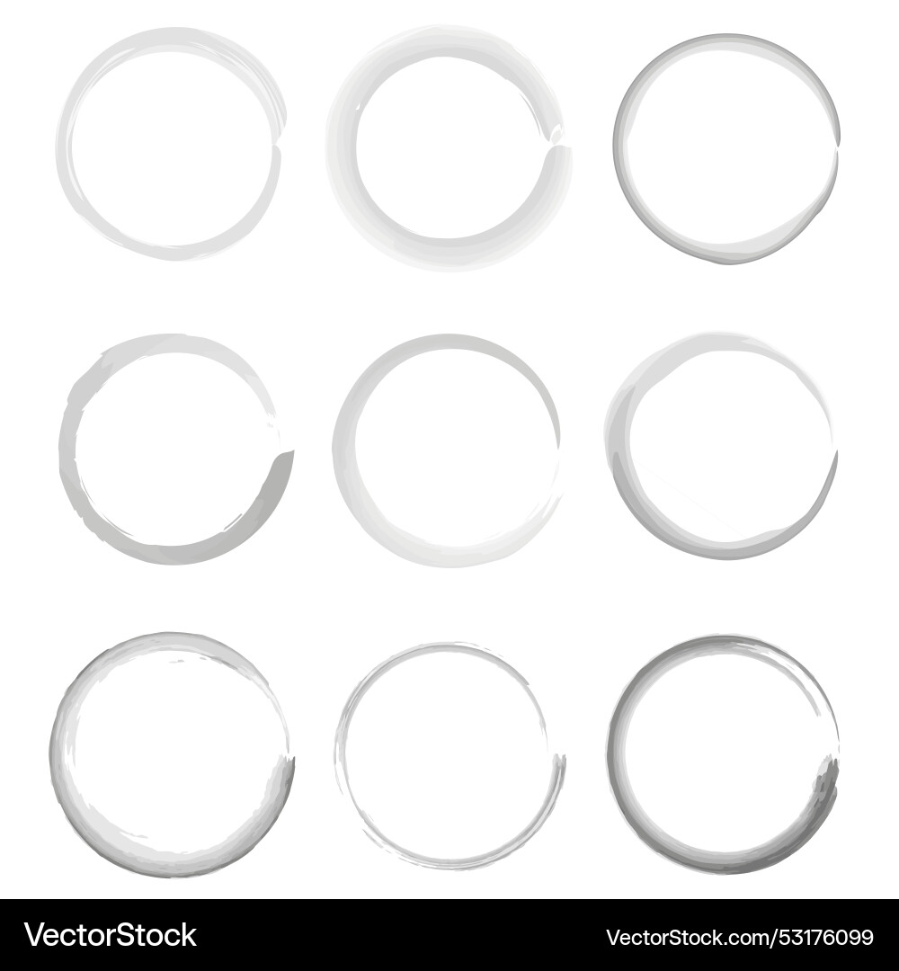 Brush circles in line art style round frame set Vector Image