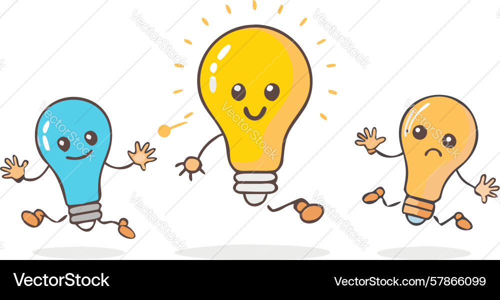 Group of lightbulb characters with ideas design Vector Image
