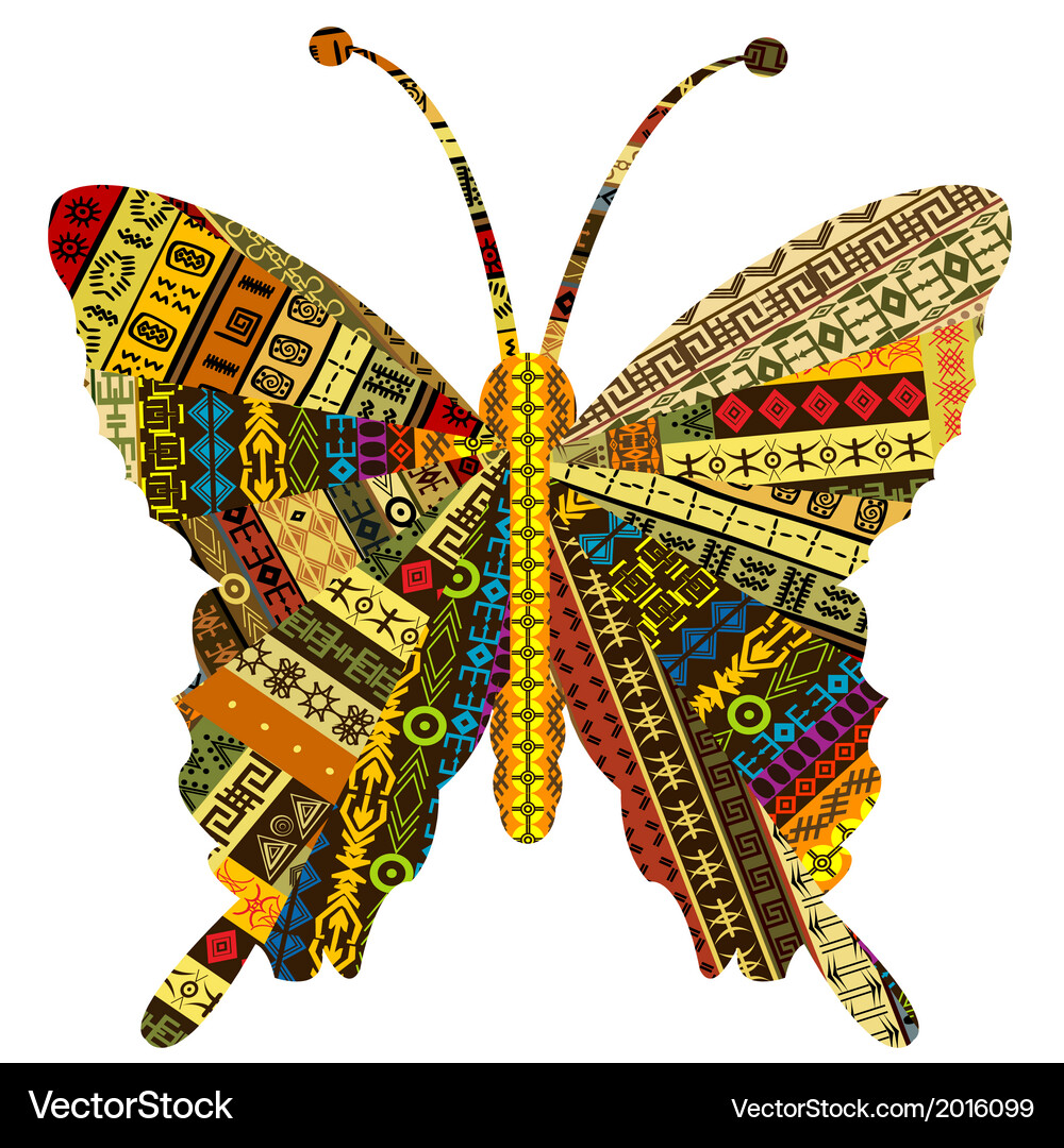 Patchwork fabric with butterfly Vector Image