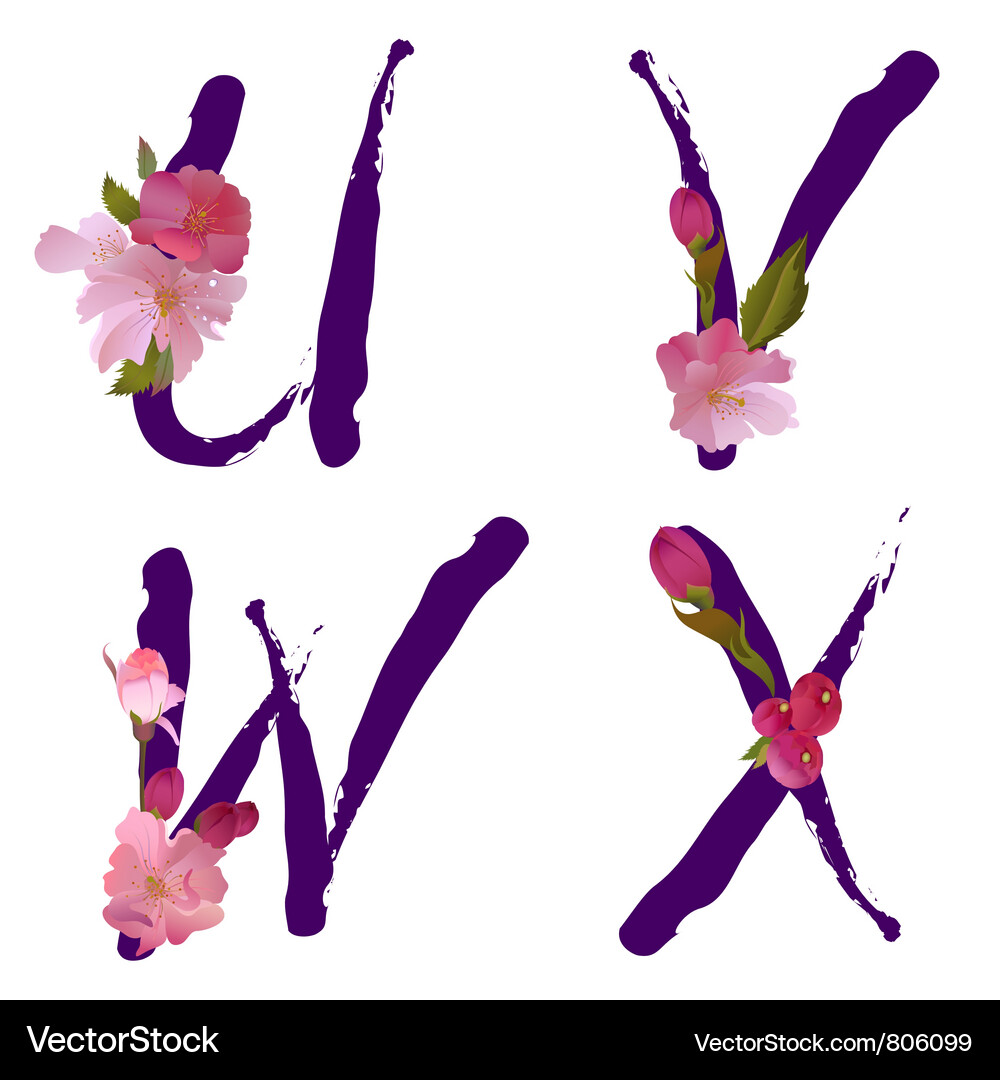 Sakura Spring Alphabet Vector Image