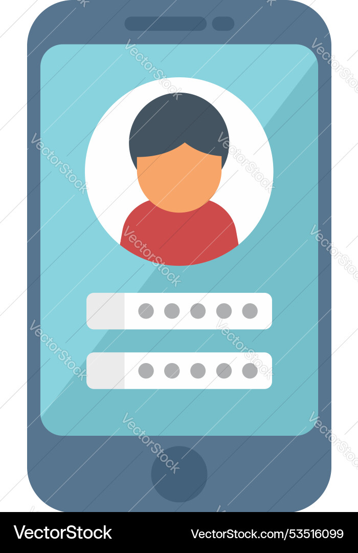 Smartphone showing user profile with password Smartphone showing user profile with password vector image