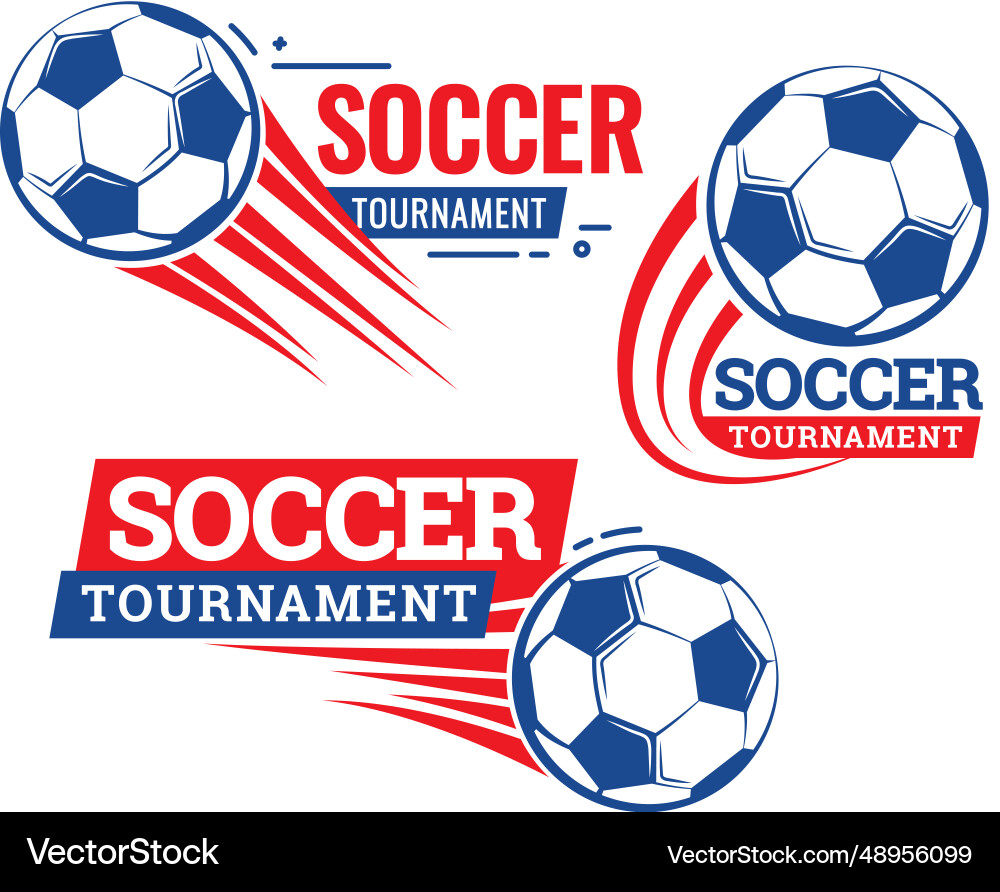 Soccer ball football tournament set icons emblems Soccer ball football tournament set icons emblems vector image