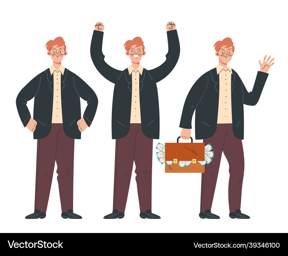 Businessman character with different actions set Businessman character with different actions set Vector Image