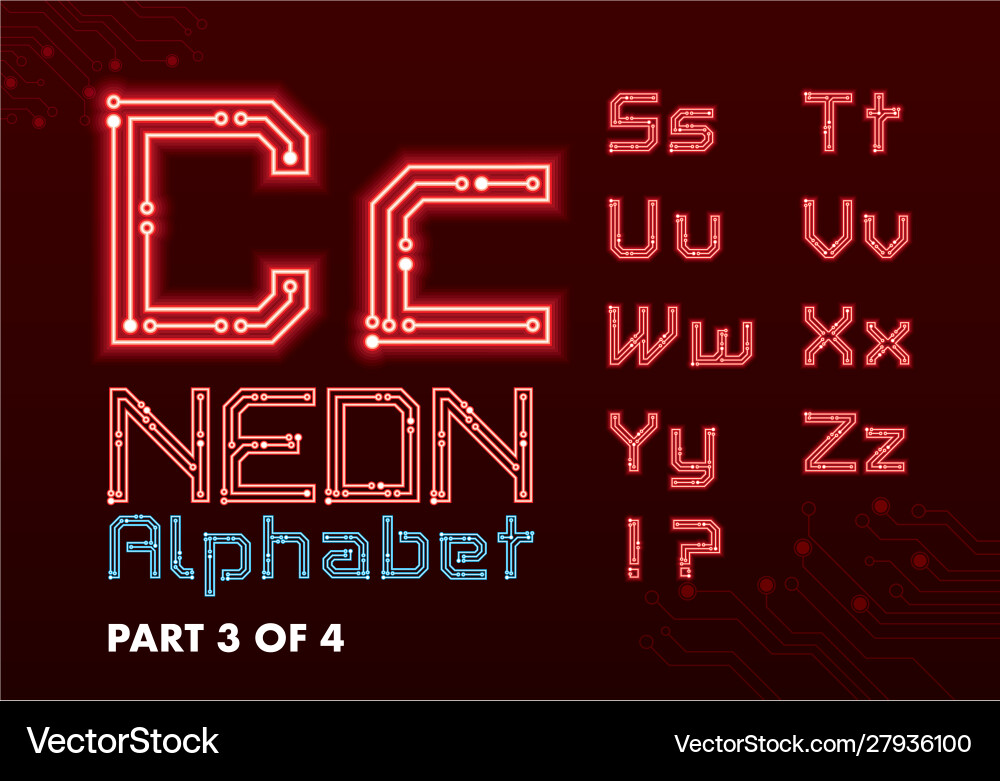 Circuit fonts neon Vector Image