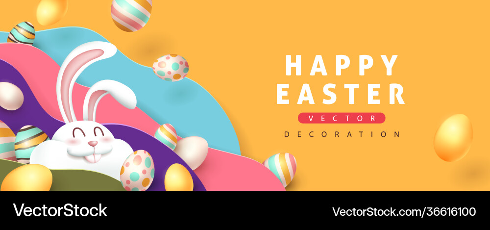 Easter banner background with cute rabbit Vector Image