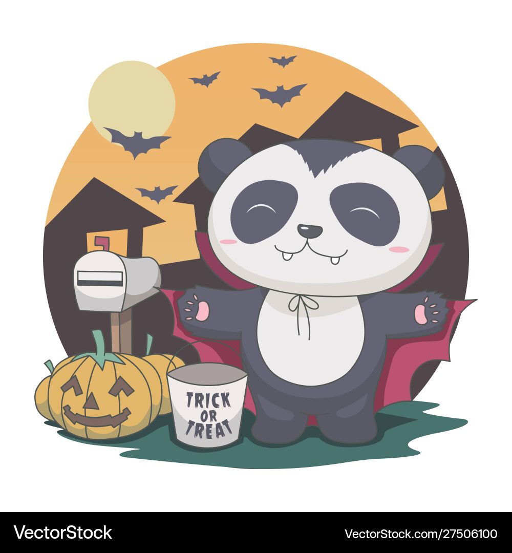 Panda dracula in night halloween mailbox Panda dracula in night halloween mailbox vector image