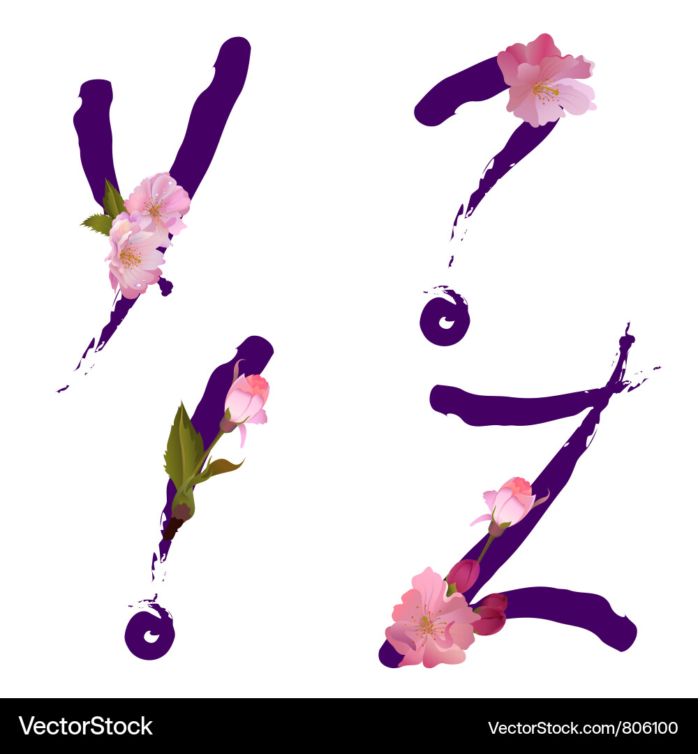 Sakura Spring Alphabet Vector Image