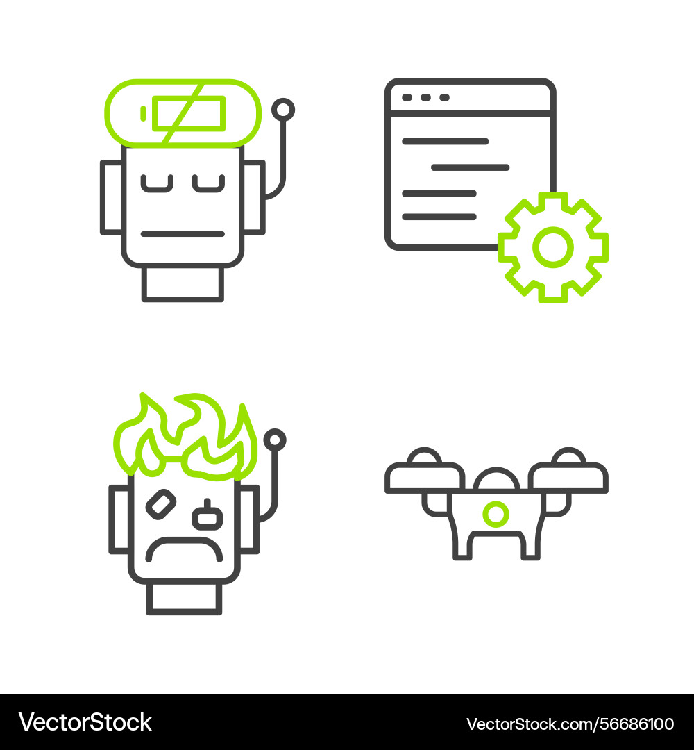 Set line drone robot burned out computer api Set line drone robot burned out computer api vector image