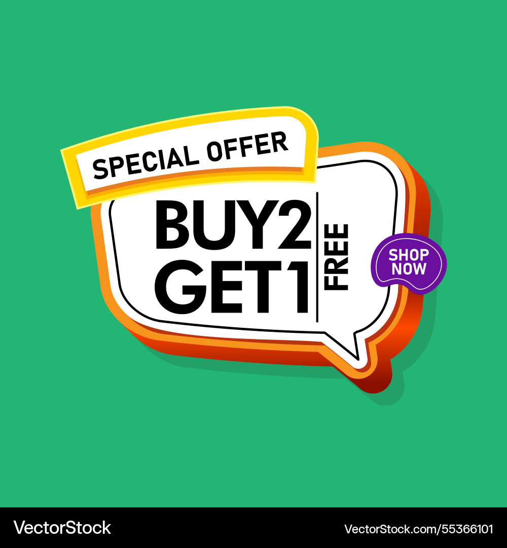 3d render of buy 2 get 1 in green background eps 3d render of buy 2 get 1 in green background eps vector image