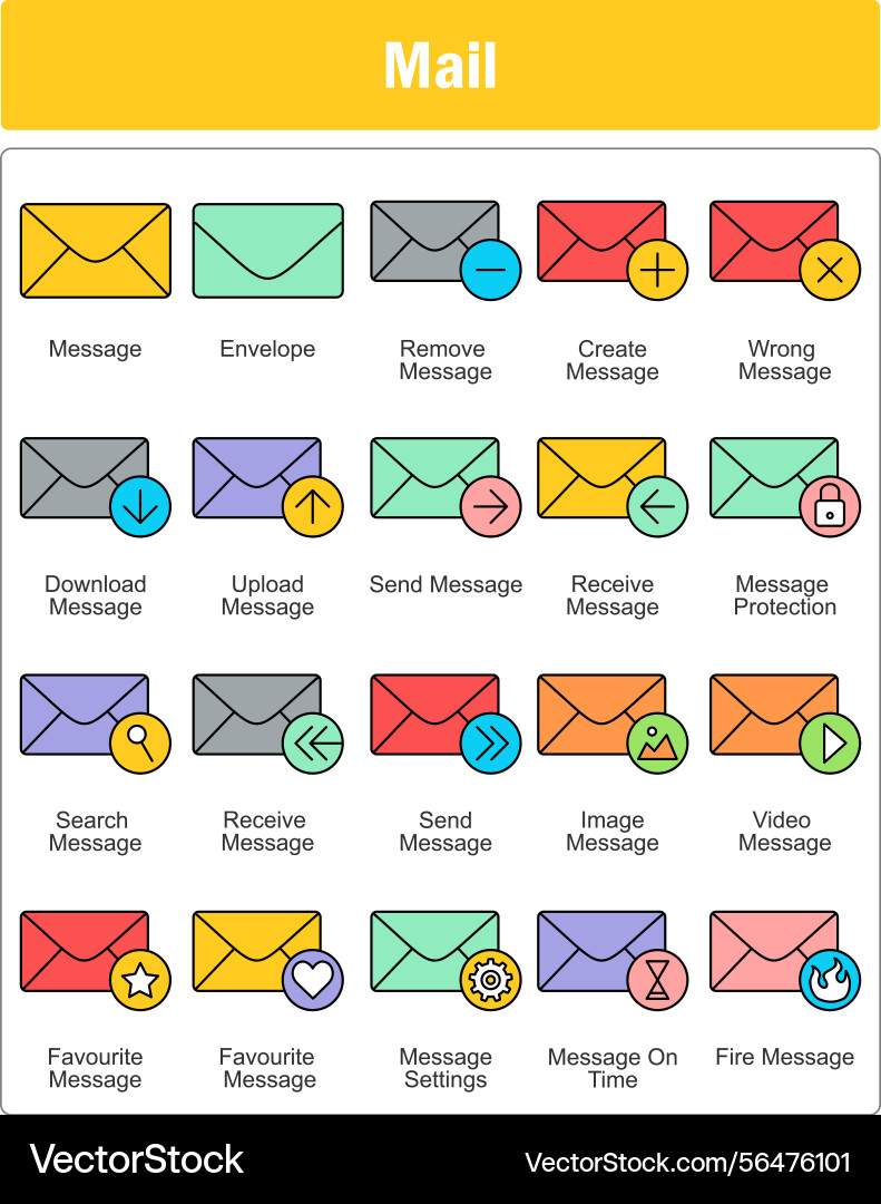 A set of 20 message icons as envelope vector image