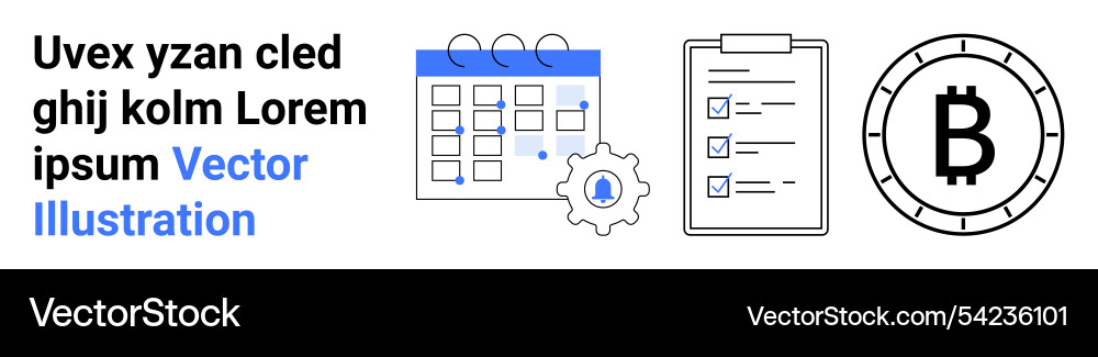 Calendar checklist and bitcoin symbol with text Calendar checklist and bitcoin symbol with text vector image