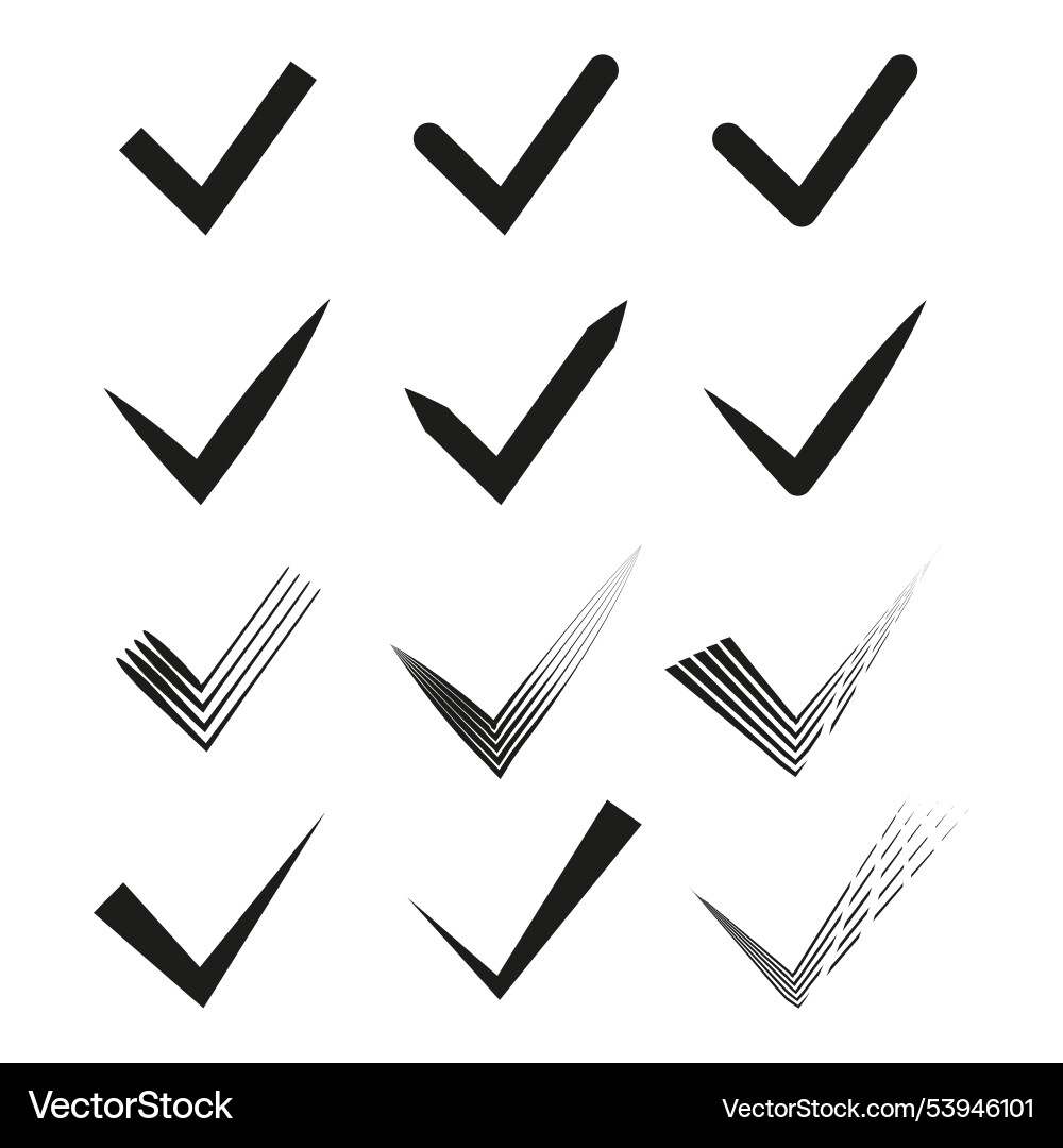 Checkmark icon set various ticks black approval Vector Image