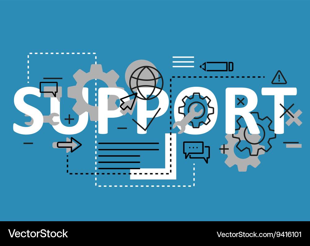 Support concept flat line design with icons Vector Image
