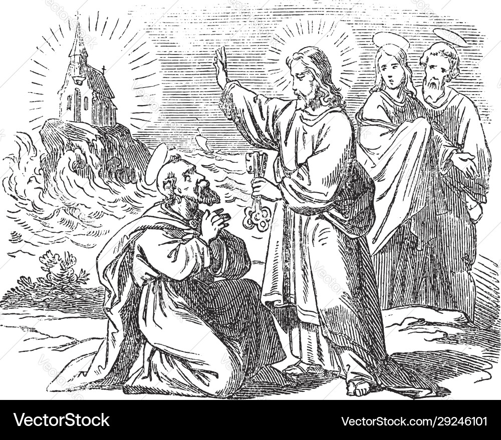 Vintage drawing biblical story peter Vintage drawing biblical story peter vector image