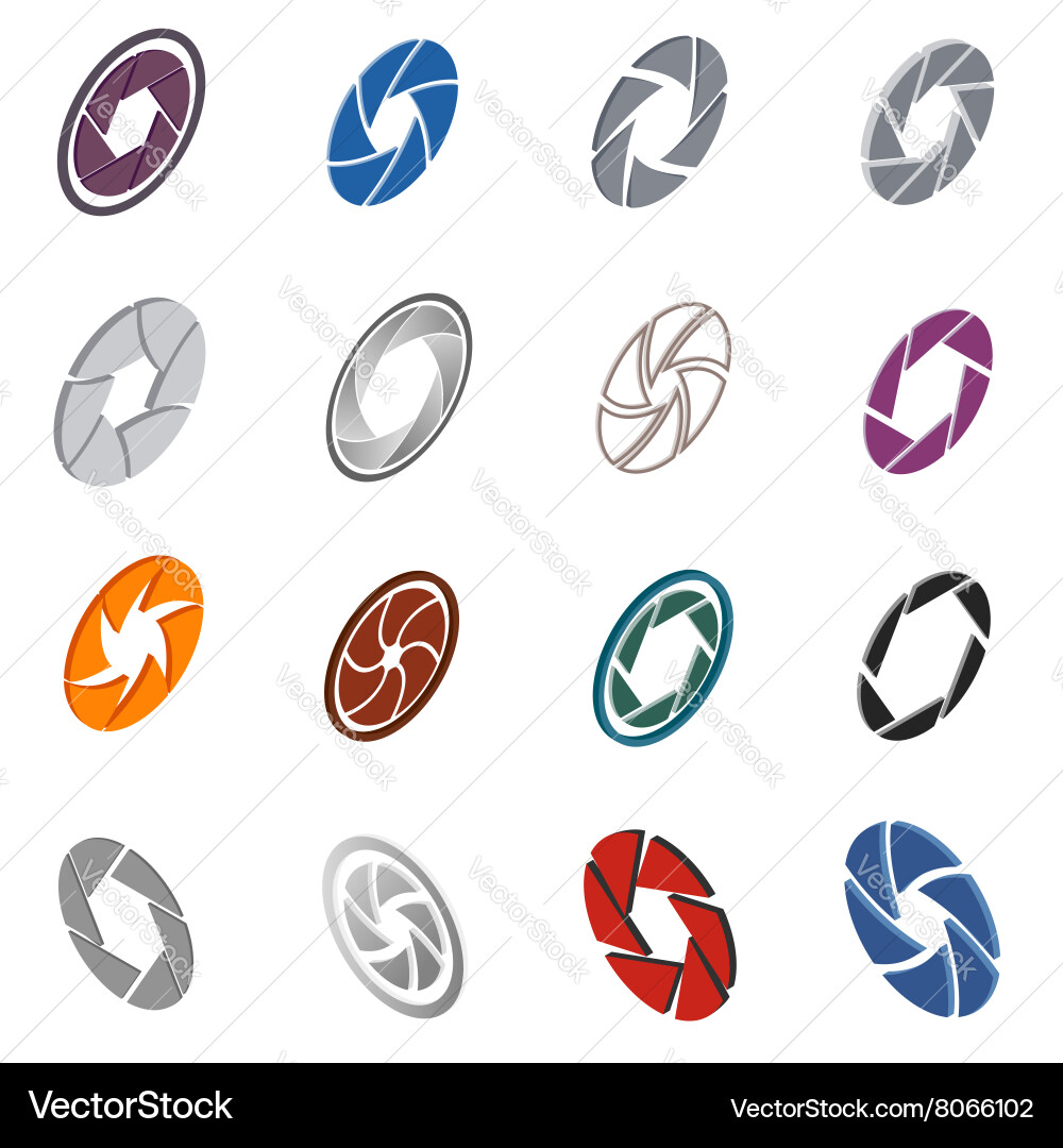 Camera aperture icons set isometric 3d style vector image