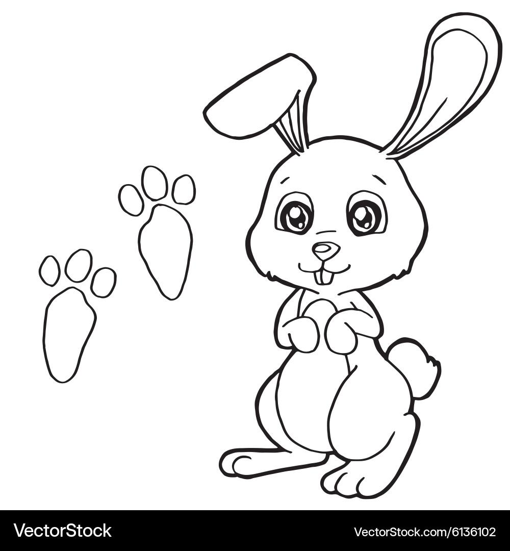 Cute Rabbit Paw Print Coloring Page vector image