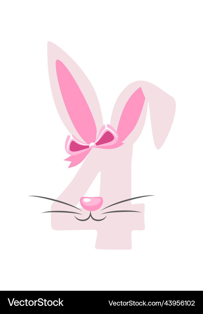 Funny Bunny Number 4 For Kids Four Digit Vector Image Funny Bunny Number 4 For Kids Four Digit Vector Image