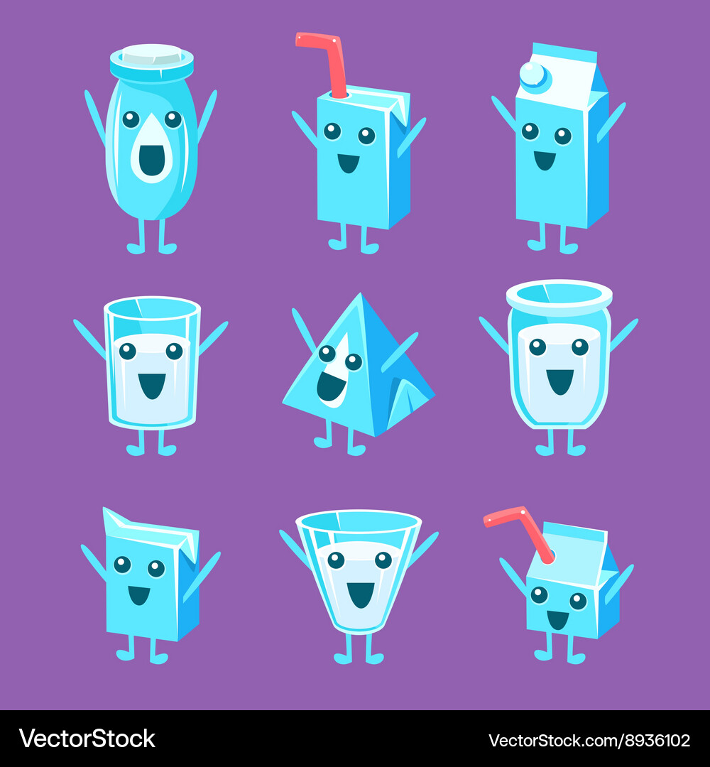 Milk container character set Vector Image