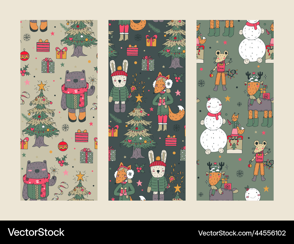 Set of three christmas seamless patterns Set of three christmas seamless patterns vector image