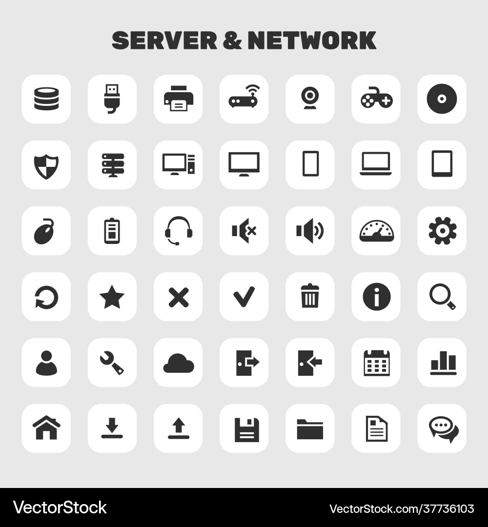 Big server and network icon set trendy flat icons Big server and network icon set trendy flat icons vector image