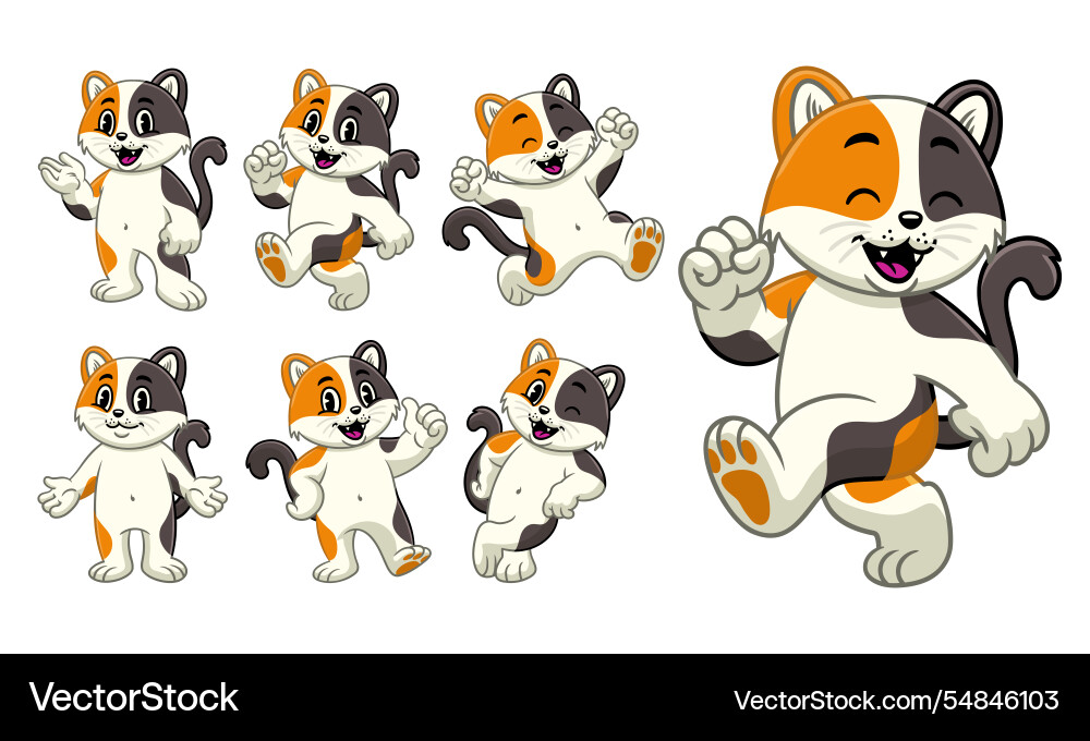 Joyful Calico Cat Character Set vector image