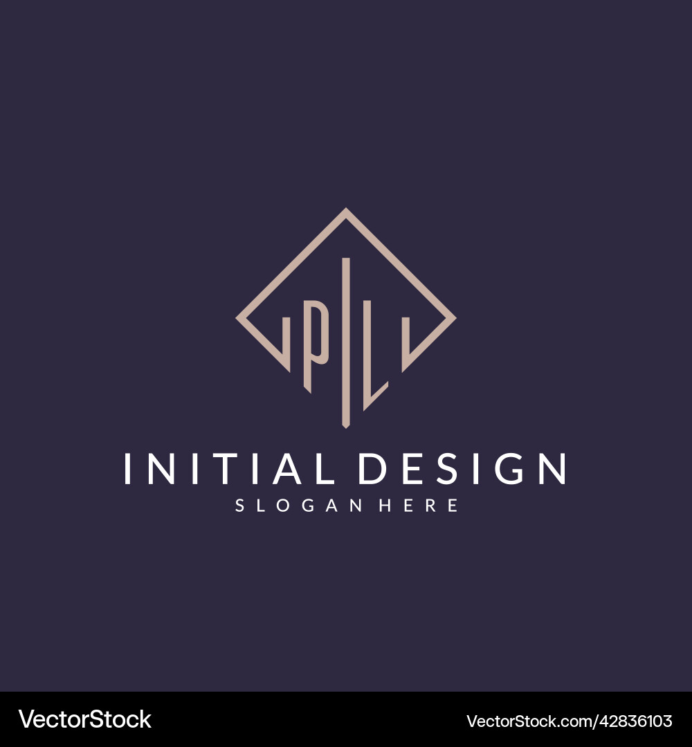 PL Initial Monogram Logo - Rectangle Style vector image