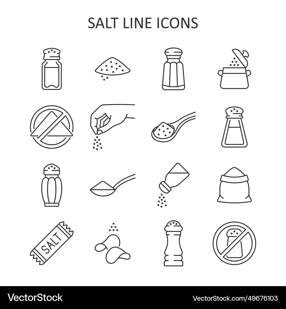 Salt line icon set collection with heap vector image