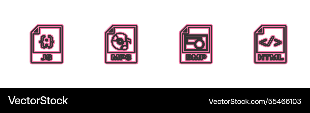 Set line js file document bmp mp3 and html icon vector image