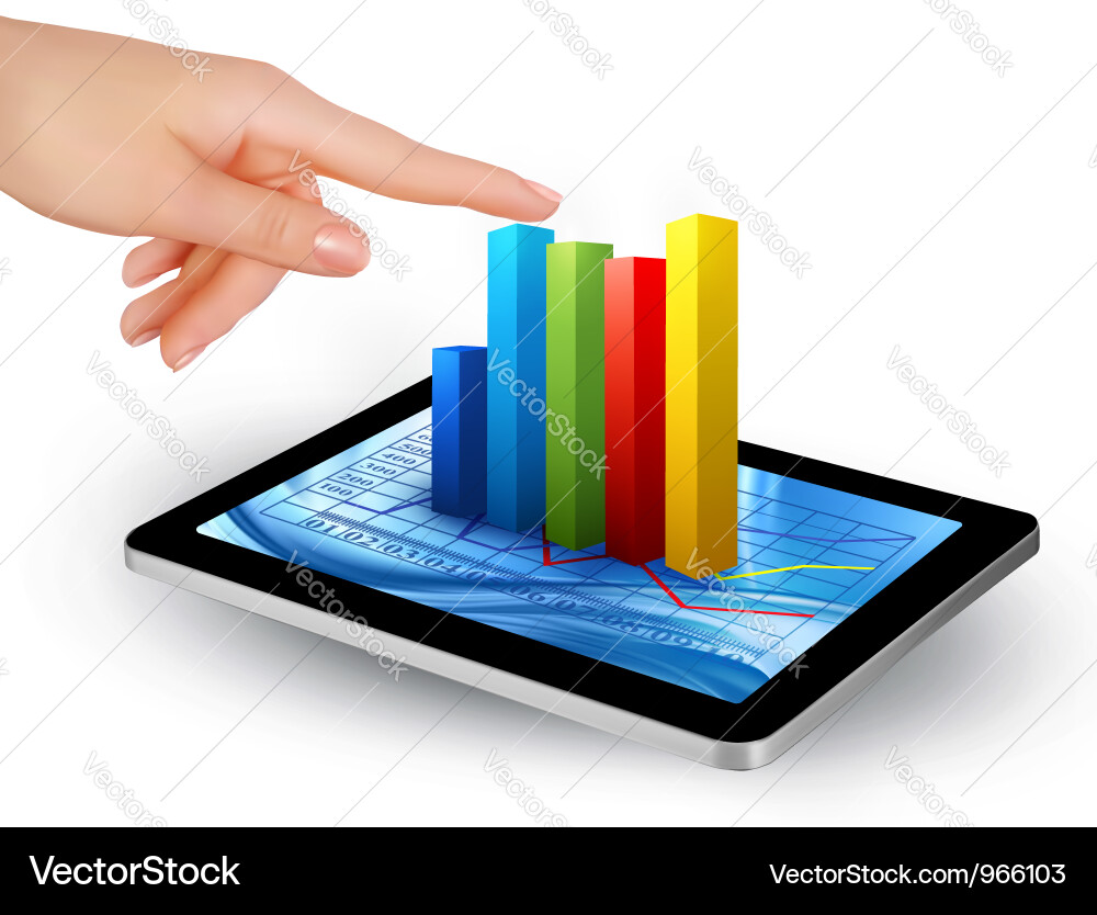 Tablet with graph and hand Vector Image