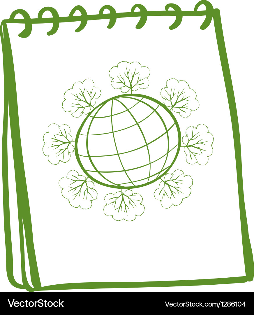A notebook with sketch of globe Vector Image