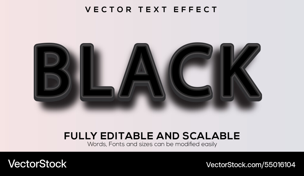 Black 3d fully editable text effect design vector image