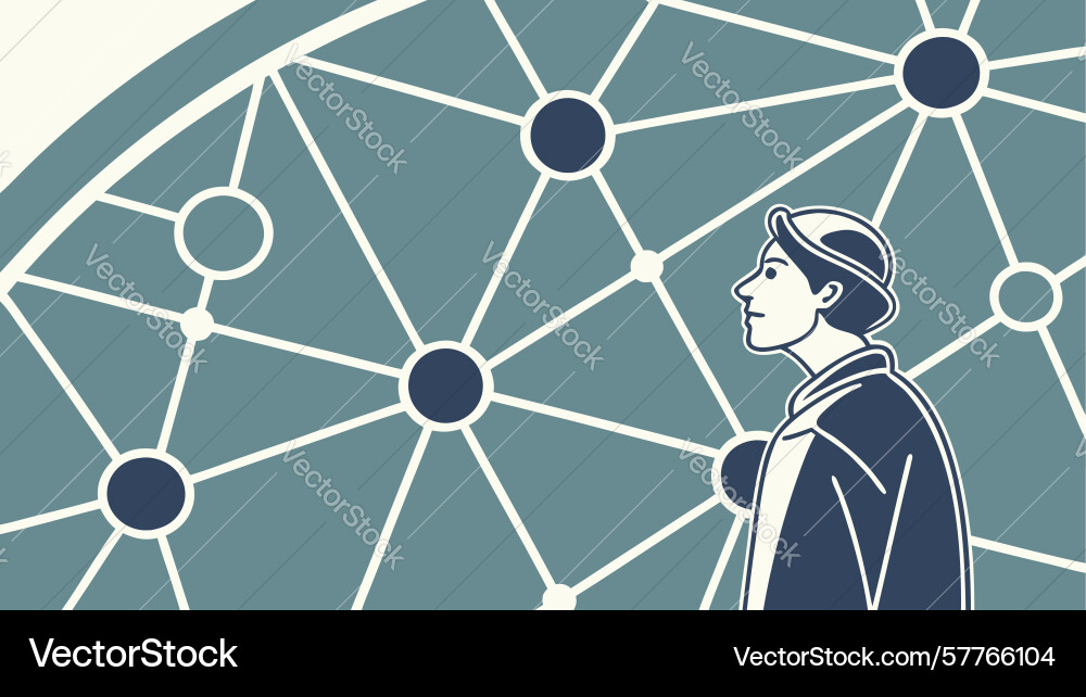 Businessman in abstract network with data overlay Vector Image