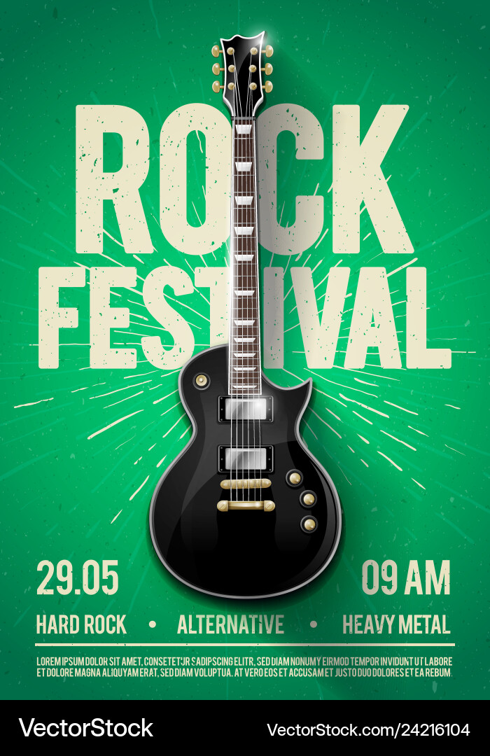 Rock Festival Konzert Party Plakat mit Gitarre Rock Festival Konzert Party Plakat mit Gitarre vektorbild