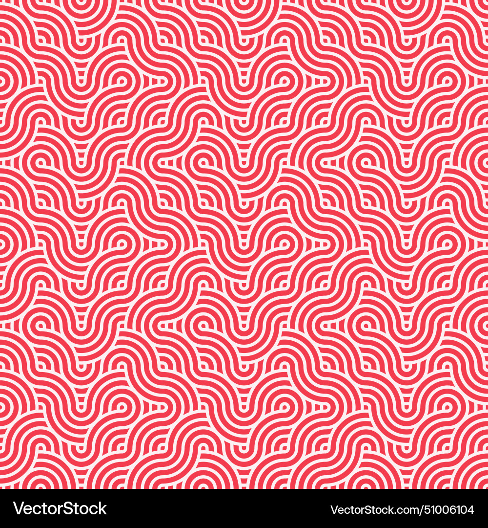 Seamless geometric red circles lines waves pattern vector image