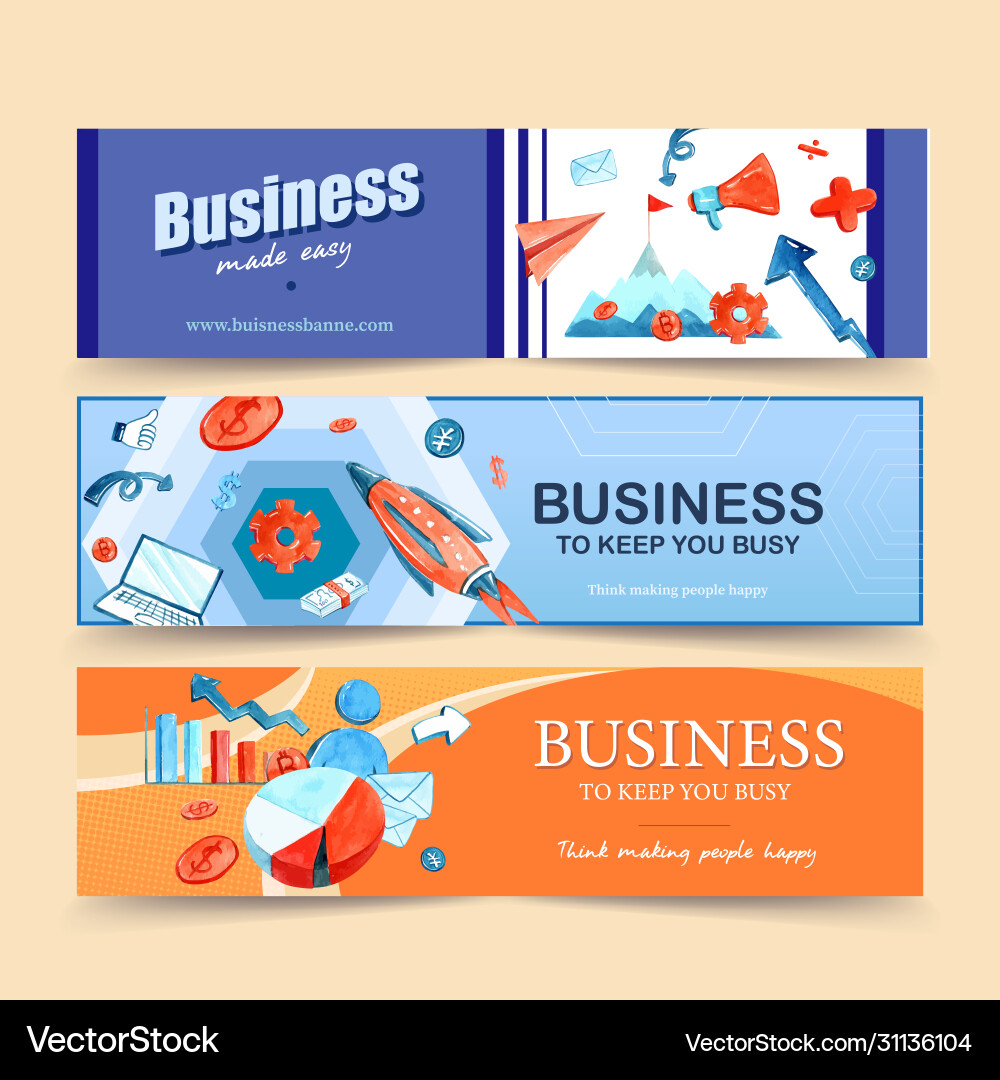 Watercolor Banner with Megaphone and Chart Vector Image