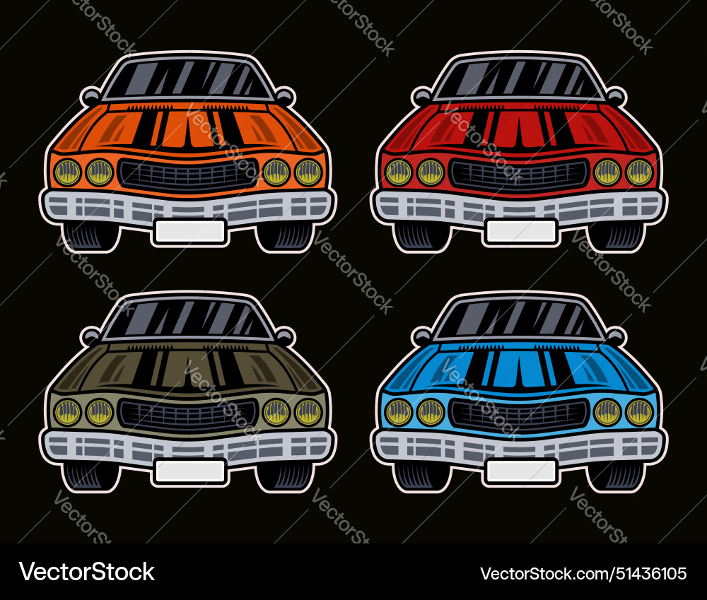 Muscle car set of objects in different Muscle car set of objects in different Vector Image