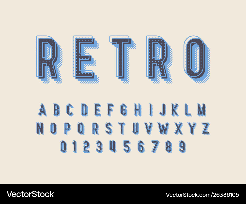 Retro Alphabet Font Set Vector Image